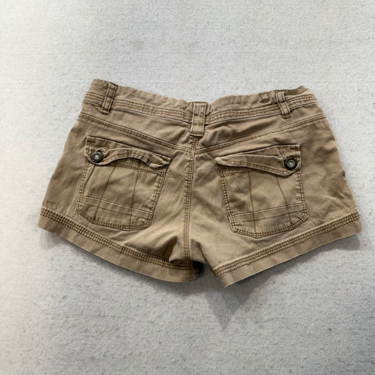 Unionbay Women's Tan Cotton Booty Shorts Diagonal Cargo Pocket Rolled Hem Size 7