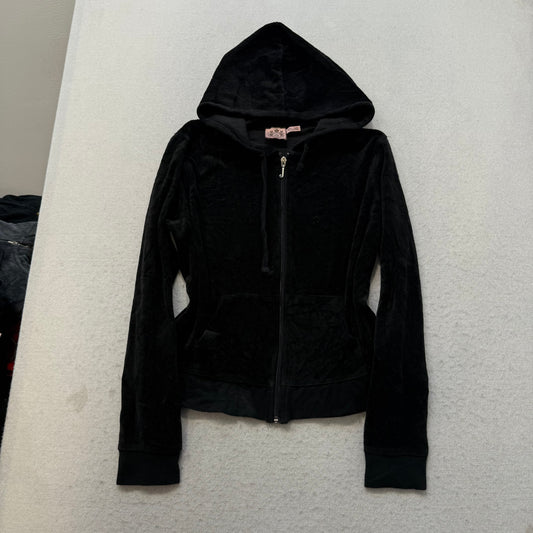 Juicy Couture Women's Black Velour Tracksuit Set Zip-Up Hoodie & Pant Size M/L