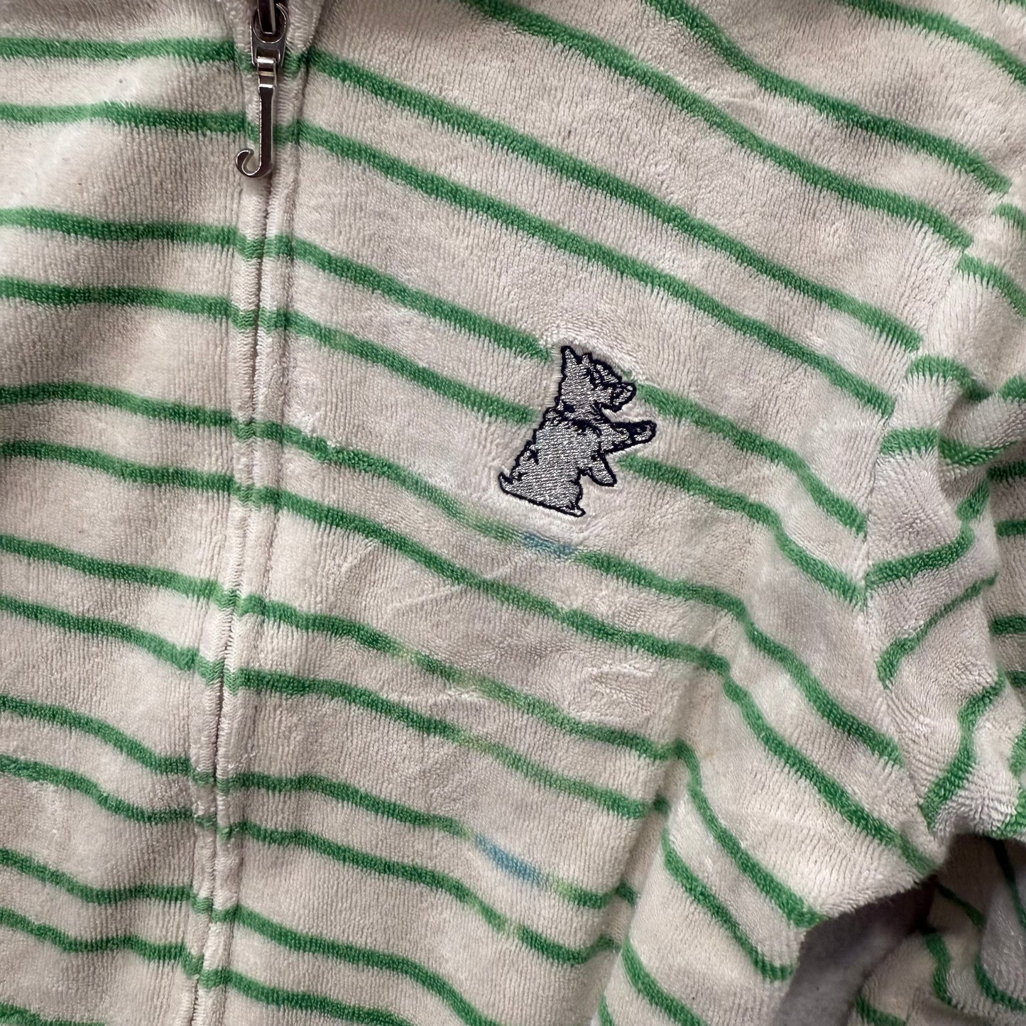 Juicy Couture Women's Cream Green Striped Terrycloth Zip Up Hoodies Logo Size M