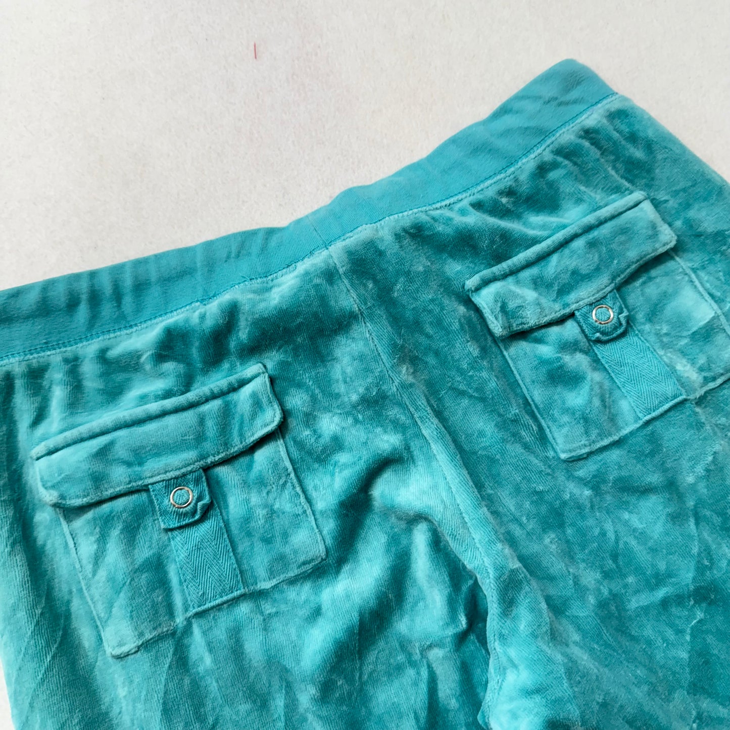 Juicy Couture Womens Turquoise Velour Flared Track Pant Snap-Flap Pockets Size M