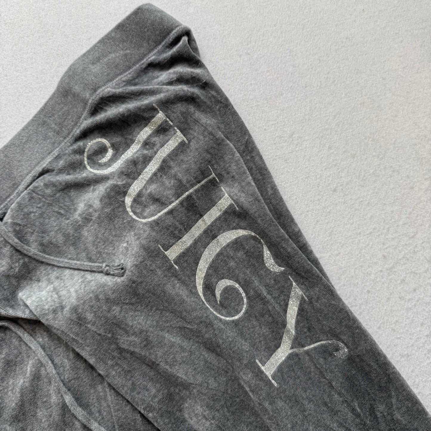 Juicy Couture Womens Gray Velour Flare Track Pant Glitter Logo Drawstring Size L