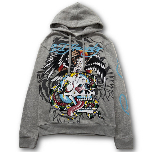 ED HARDY “Flying Skull” GREY PULLOVER HOODIE - Clean Curriculums