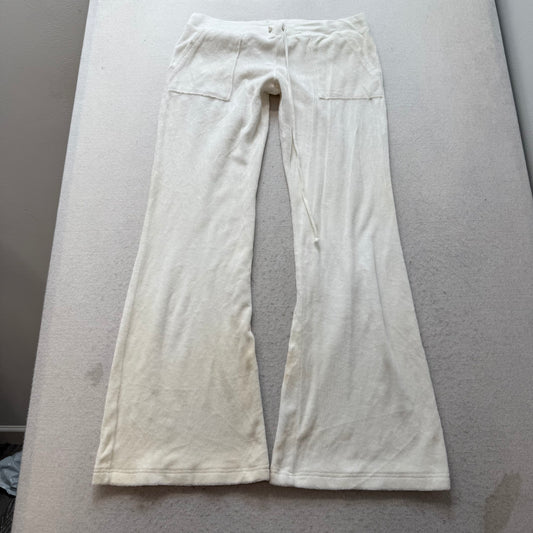 2003 Vintage Juicy Couture Women's White Terry Cloth Flared Track Pants Size M