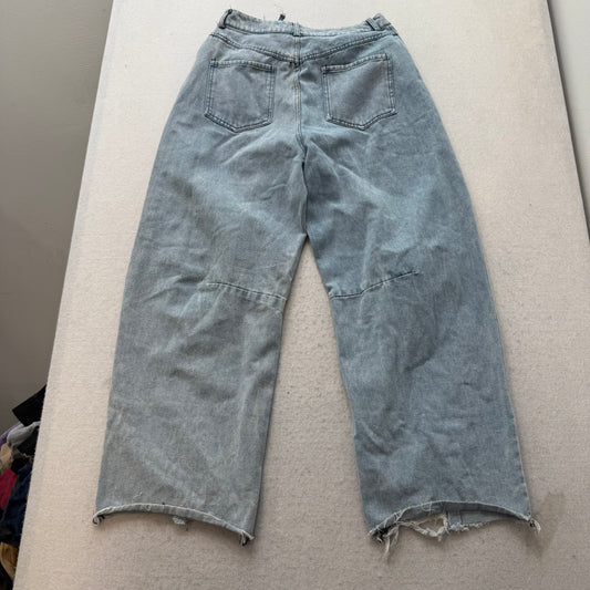 Women's Blue Light Wash Wide Leg Baggy Denim Pants Distressed High Rise Size 28