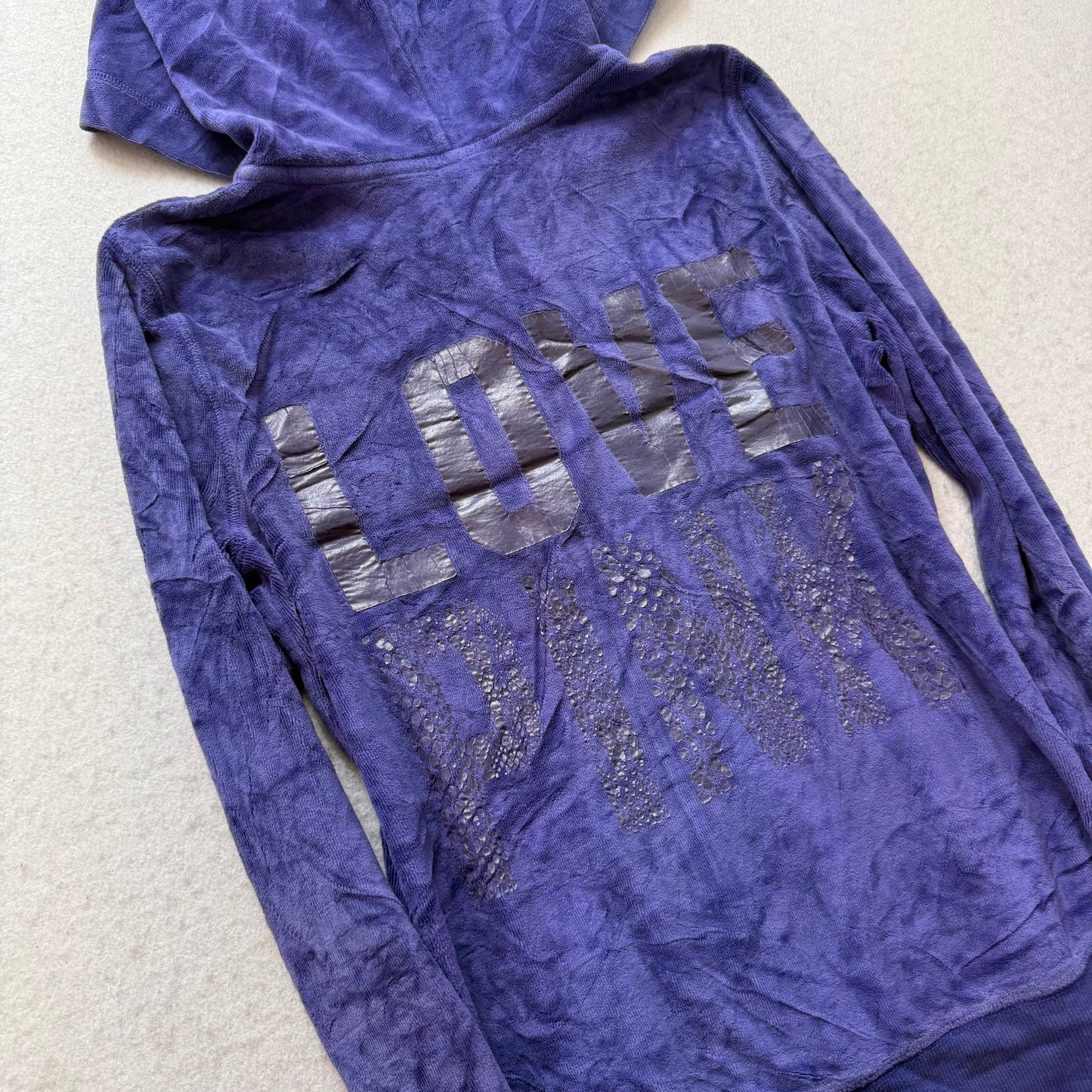 Victoria's Secret PINK Womens Deep Blue Velour Zip-Up Hoodie Graphic Logo Size S