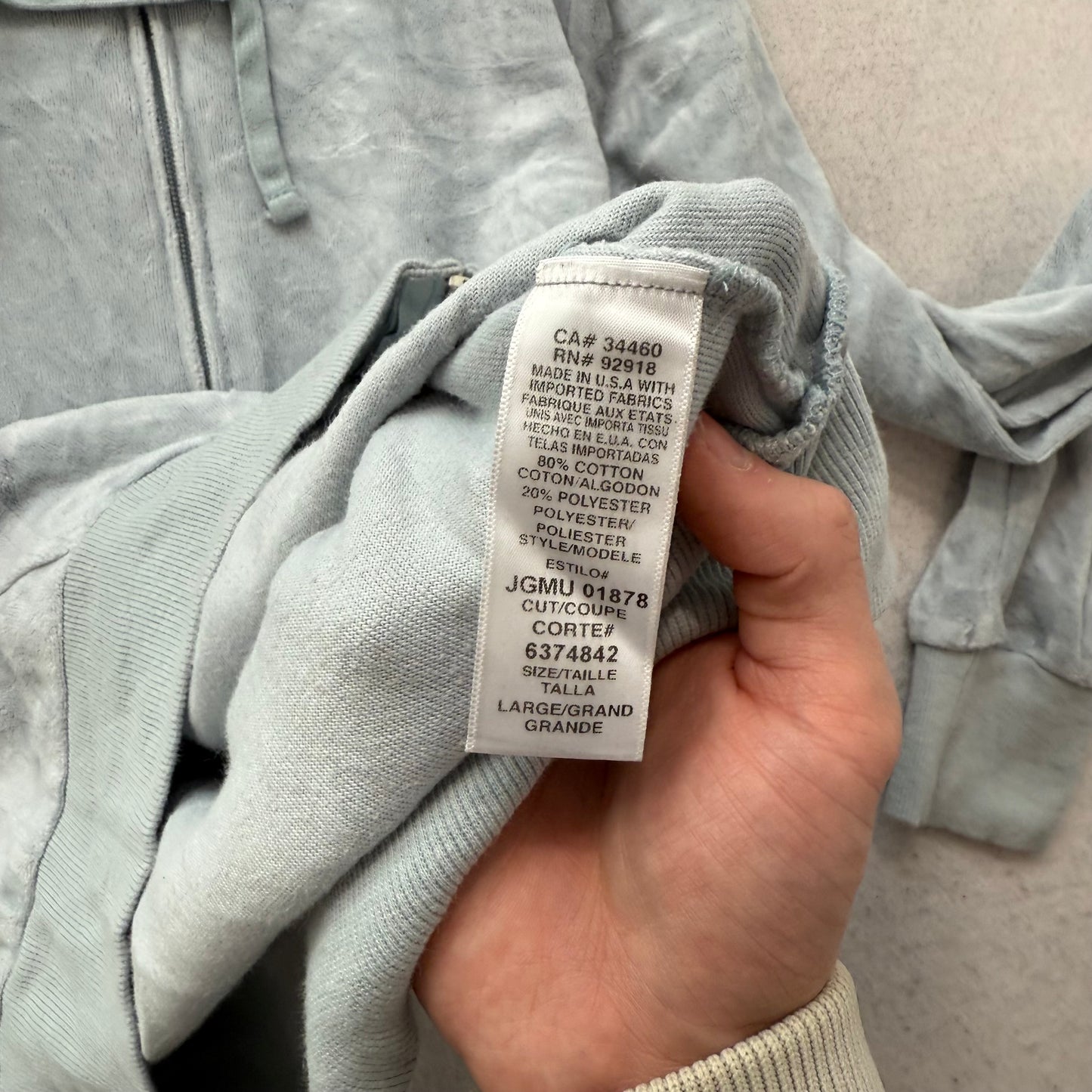 Vintage Juicy Couture Women's Ice Blue Velour Zip Up Hoodie Loungewear Size L