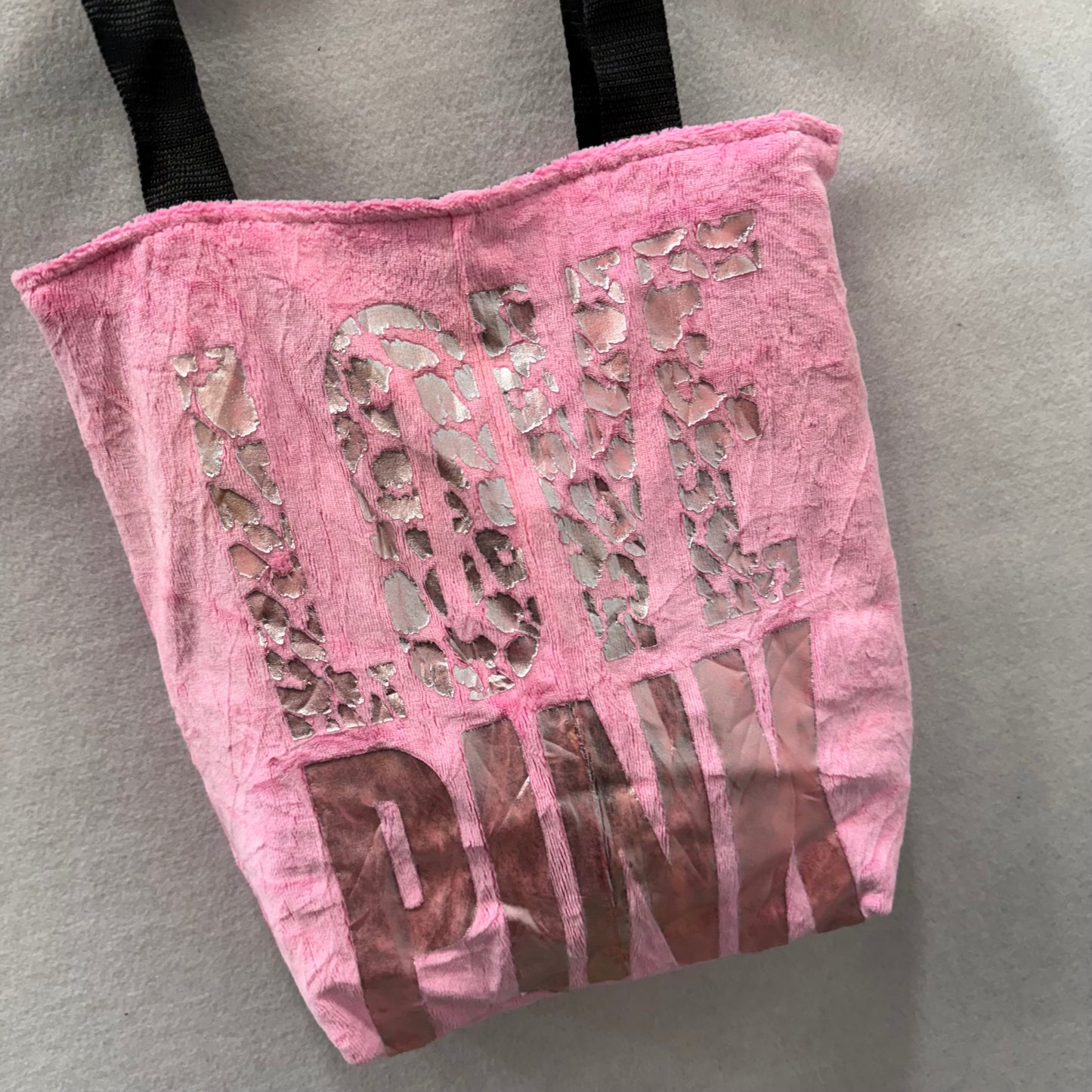 PINK Victoria's Secret Pink "LOVE PINK" Velour Casual Logo Shoulder Tote Bag