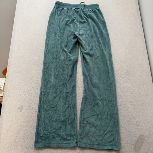 Bebe Women's Slate Green Velour Flared Track Pants Casual Rhinestone Logo Size L