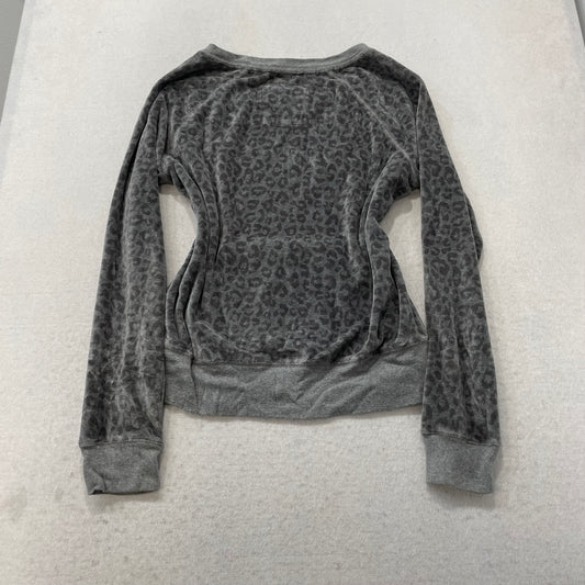 Aéropostale Womens Gray Leopard Print Velour Pullover Top Kangaroo Pocket Size L