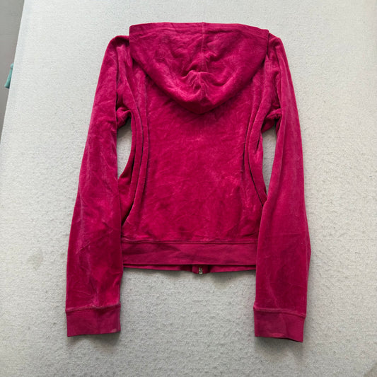 Juicy Couture Women's Hot Pink Velour Zip-Up Hoodie Loungewear Pockets Size XL