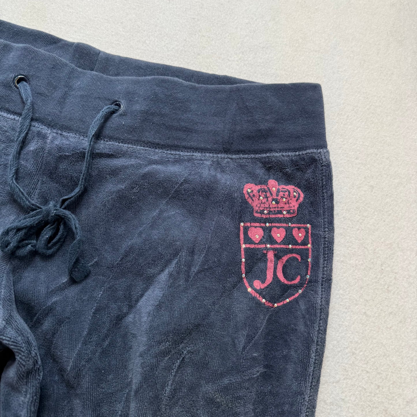 Vintage Juicy Couture Women's Navy Blue Velour Flared Leg Track Pant Logo Size S