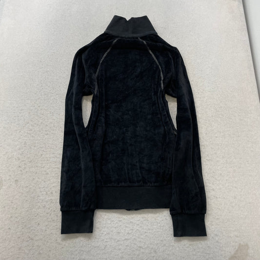 Puma Women's Black Velour Zip-Up Track Jacket Mock Neck Embroidered Logo Size S