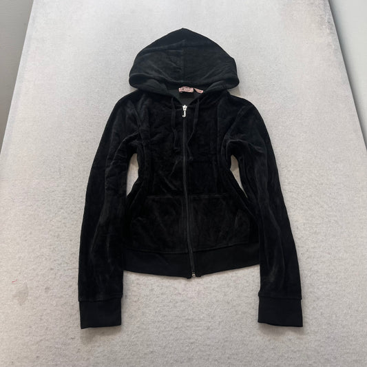 Juicy Couture Women's Black Velour Tracksuit Set Hoodie & Graphic Pant Size M/S
