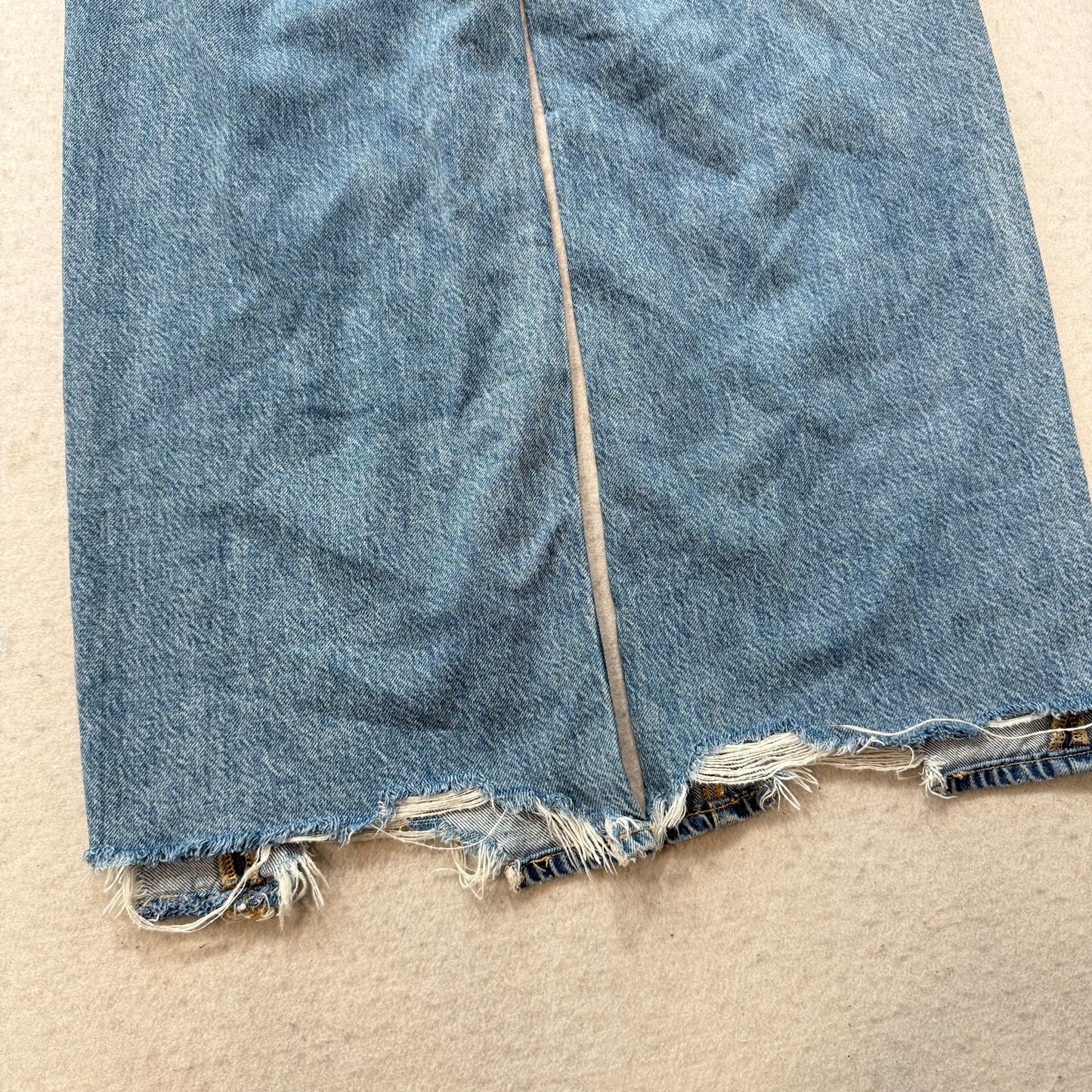 American Eagle Women's Blue Denim Straight Wide Leg Jeans Frayed Hem Y2K Size 26