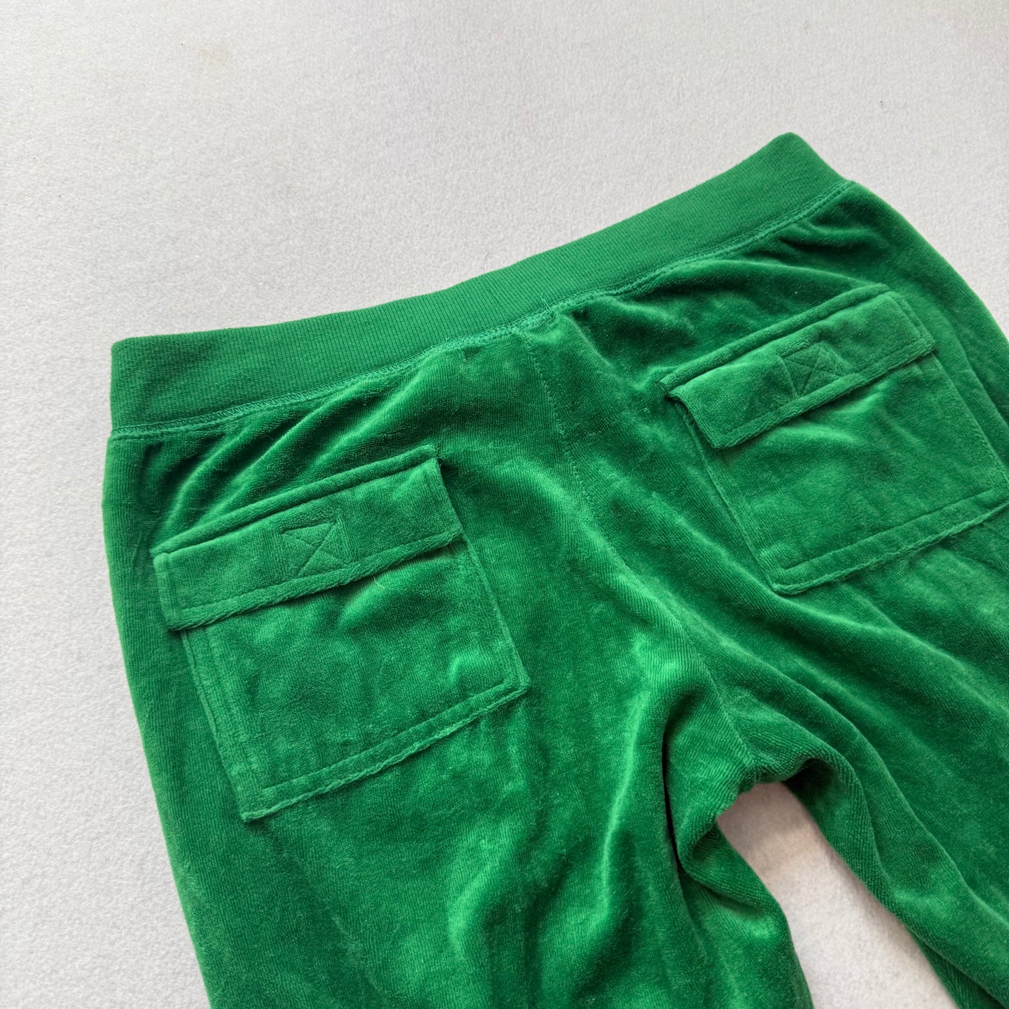 Juicy Couture Women's Kelly Green Velour Flared Track Pant Flap Pockets Size P
