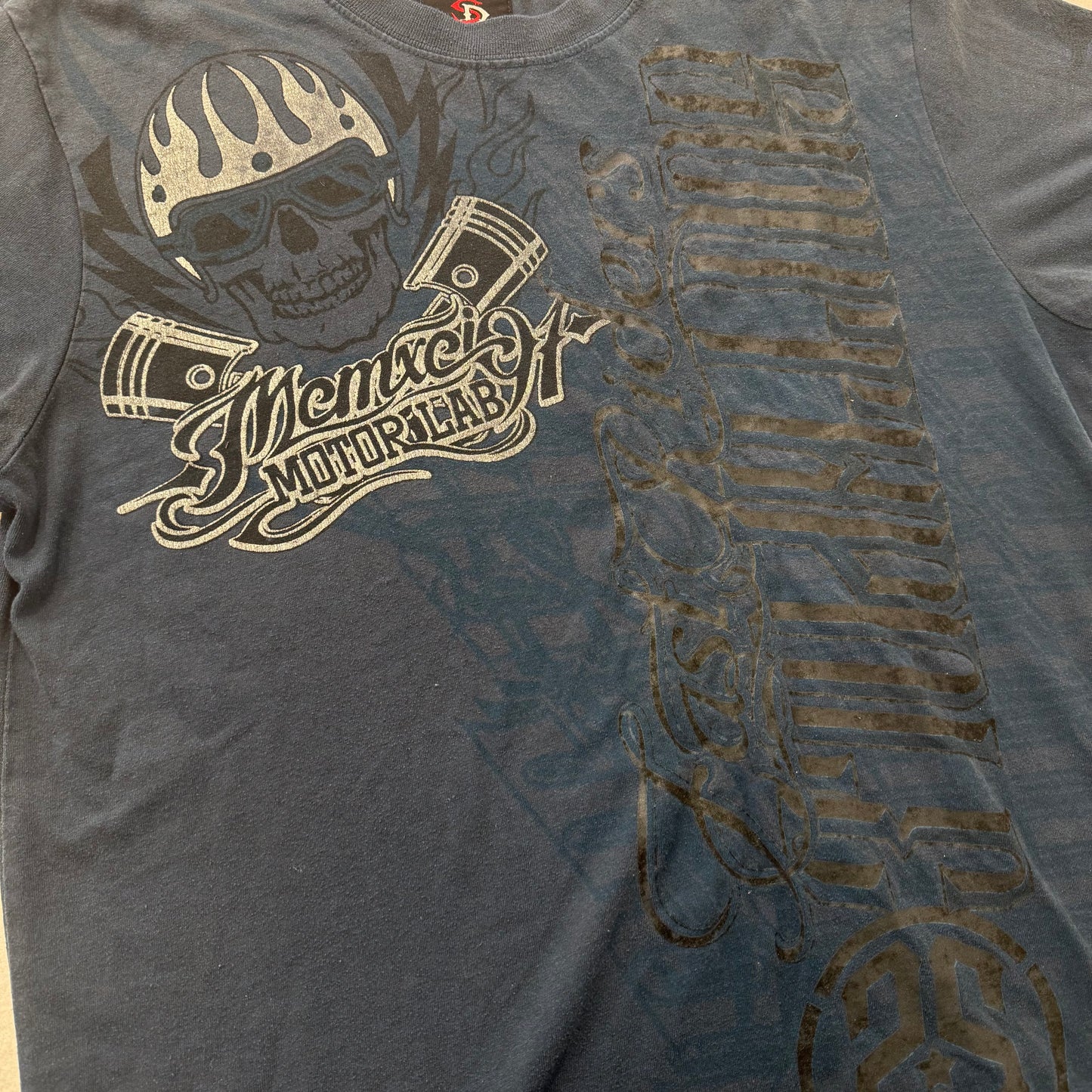 Southpole Premium Men's Blue Biker Skull Motor Lab Graphic T-Shirt Casual Size M
