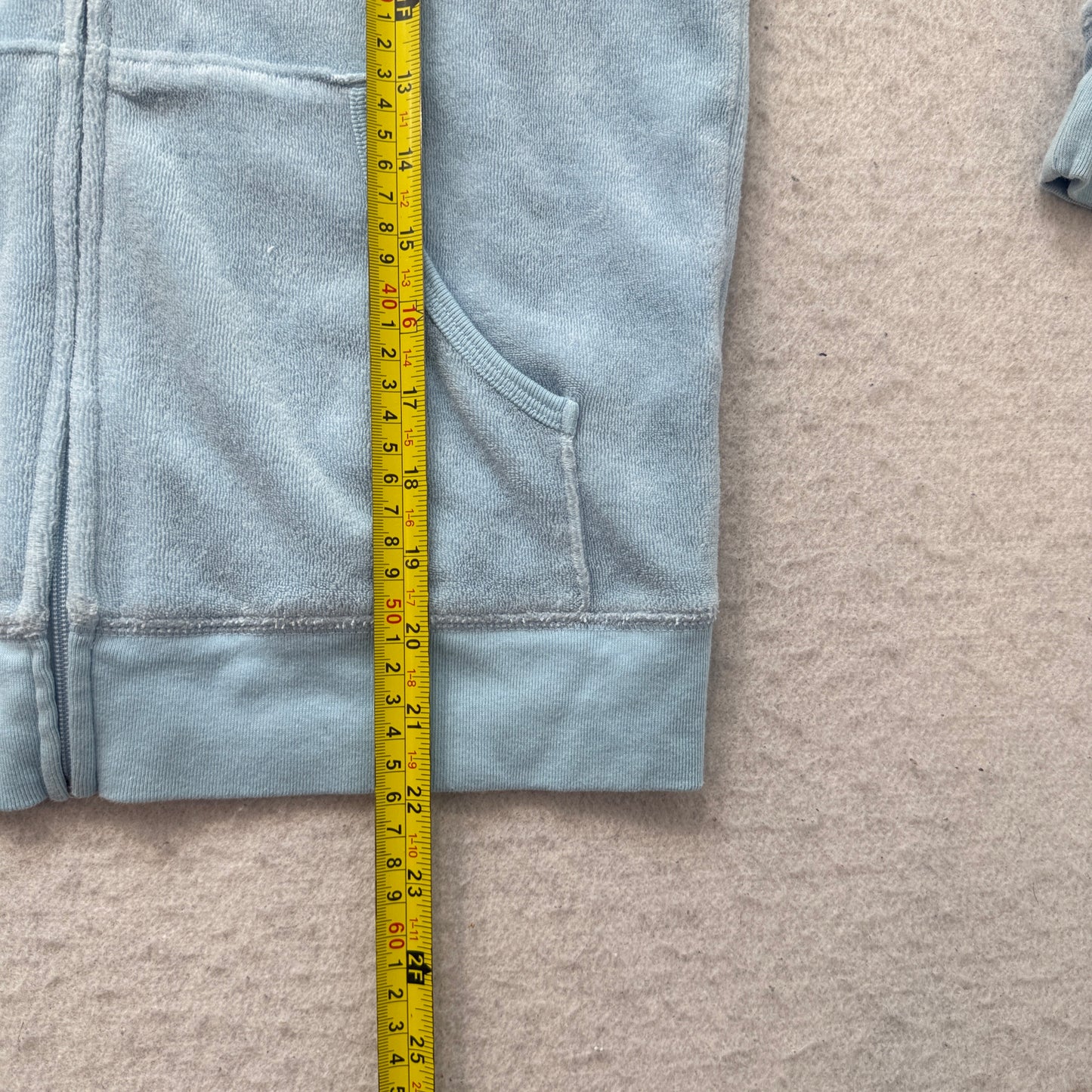 Vintage Juicy Couture Womens Pastel Blue Terry Cloth Zip-Up Hoodie Pocket Size L