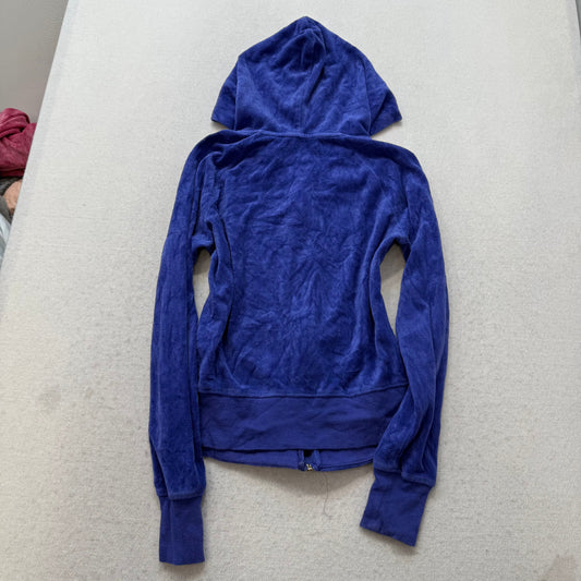 Bebe Women's Cobalt Blue Velour Zip Up Hoodie Loungewear Sequins Logo Y2K Size S