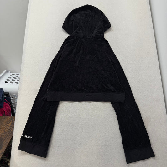 Juicy Couture Women's Jet Black Velour Zip-Up Cropped Hoodie Long Sleeve Size M