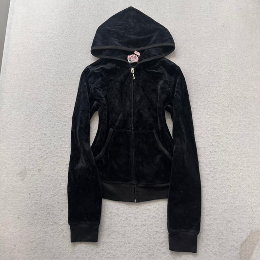 Vintage Juicy Couture "Tree of Life" Women's Black Velour Zip-Up Hoodie Size S