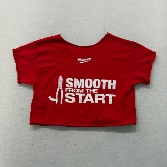 Milwaukee Tool Women's Red Cotton Cropped T-Shirt Raw Edge Streetwear Tee Size