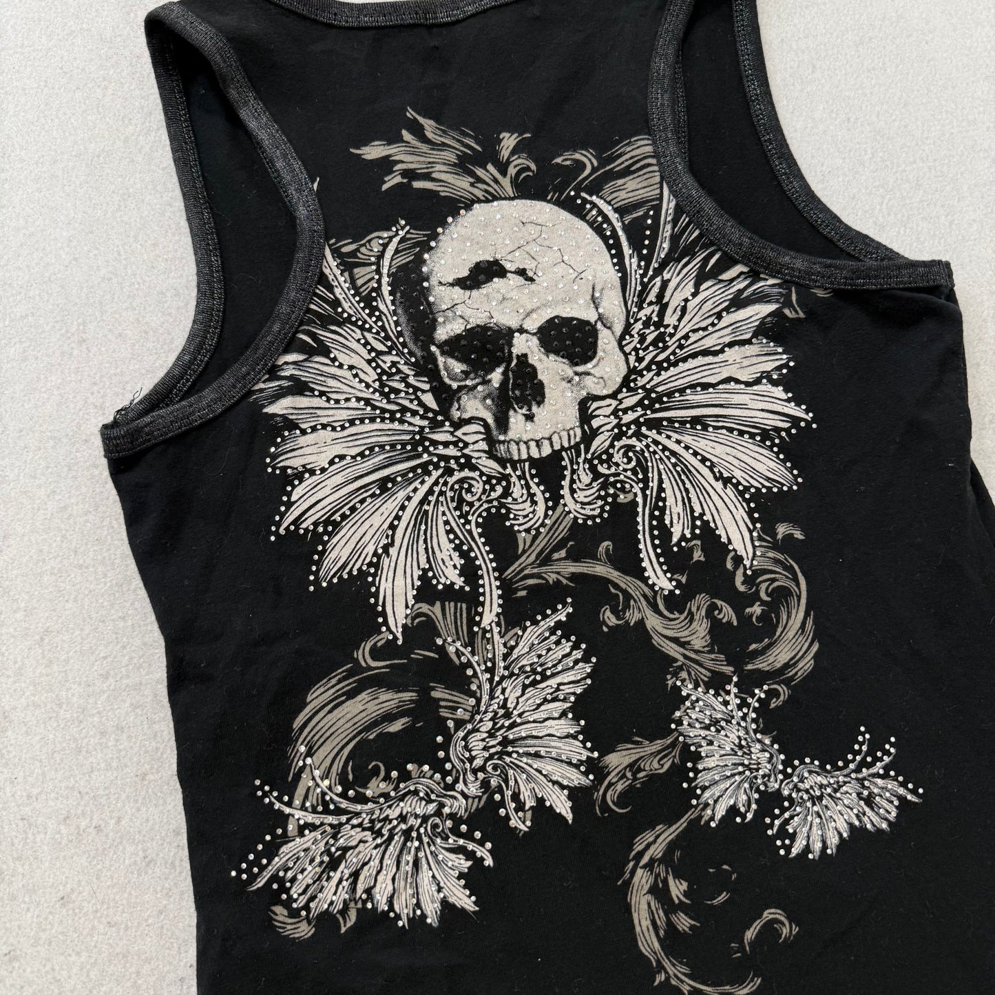 Los Angeles Bus Stop Women's Black Zip Up Tank Top Skull Studs Graphic Size S