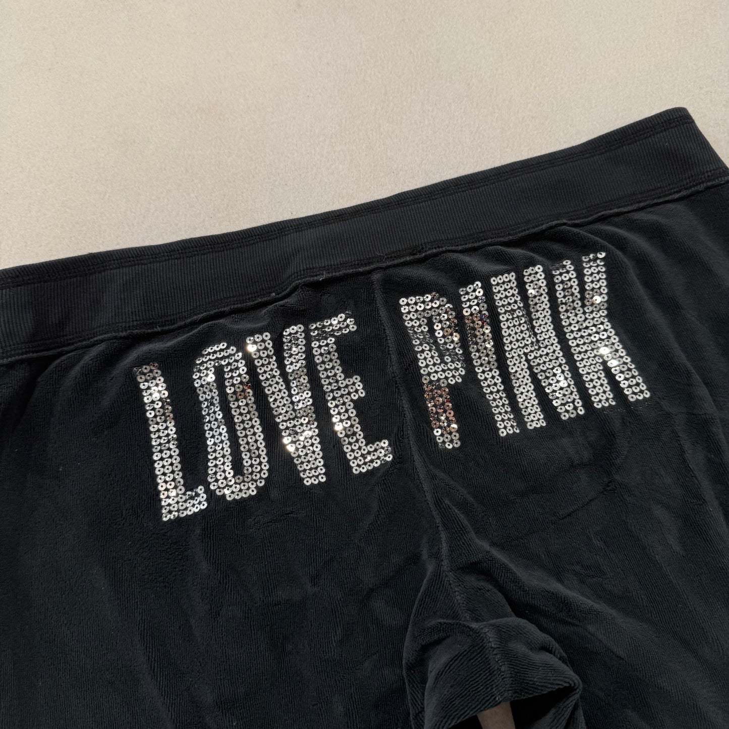 Victoria's Secret PINK Women Charcoal Velour Flare Track Pant Sequin Logo Size M