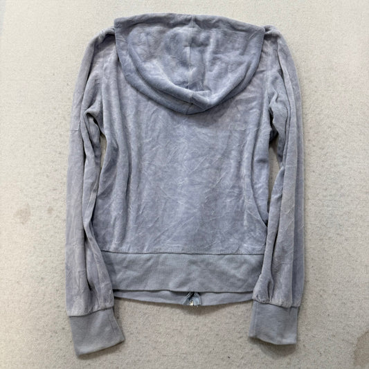 Juicy Couture Women's Ice Blue Velour Zip-Up Hoodie Loungewear Pocket Y2k Size M