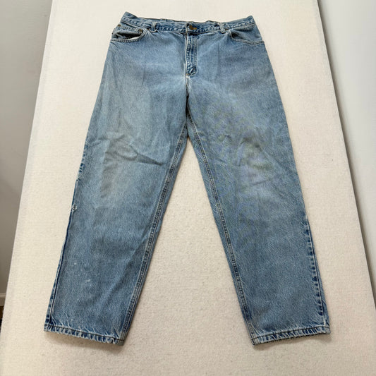 Carhartt Men's Light Wash Blue Denim Relaxed Fit Straight Leg Jeans Logo Size 36