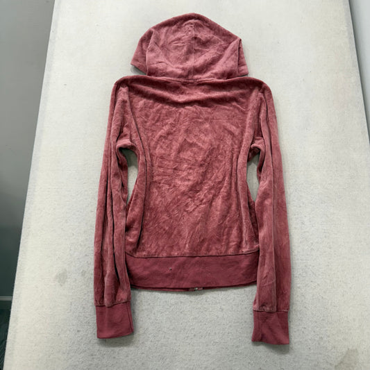 Juicy Couture Women's Dusty Rose Velour Zip Up Hoodie Loungewear Preppy Size XL
