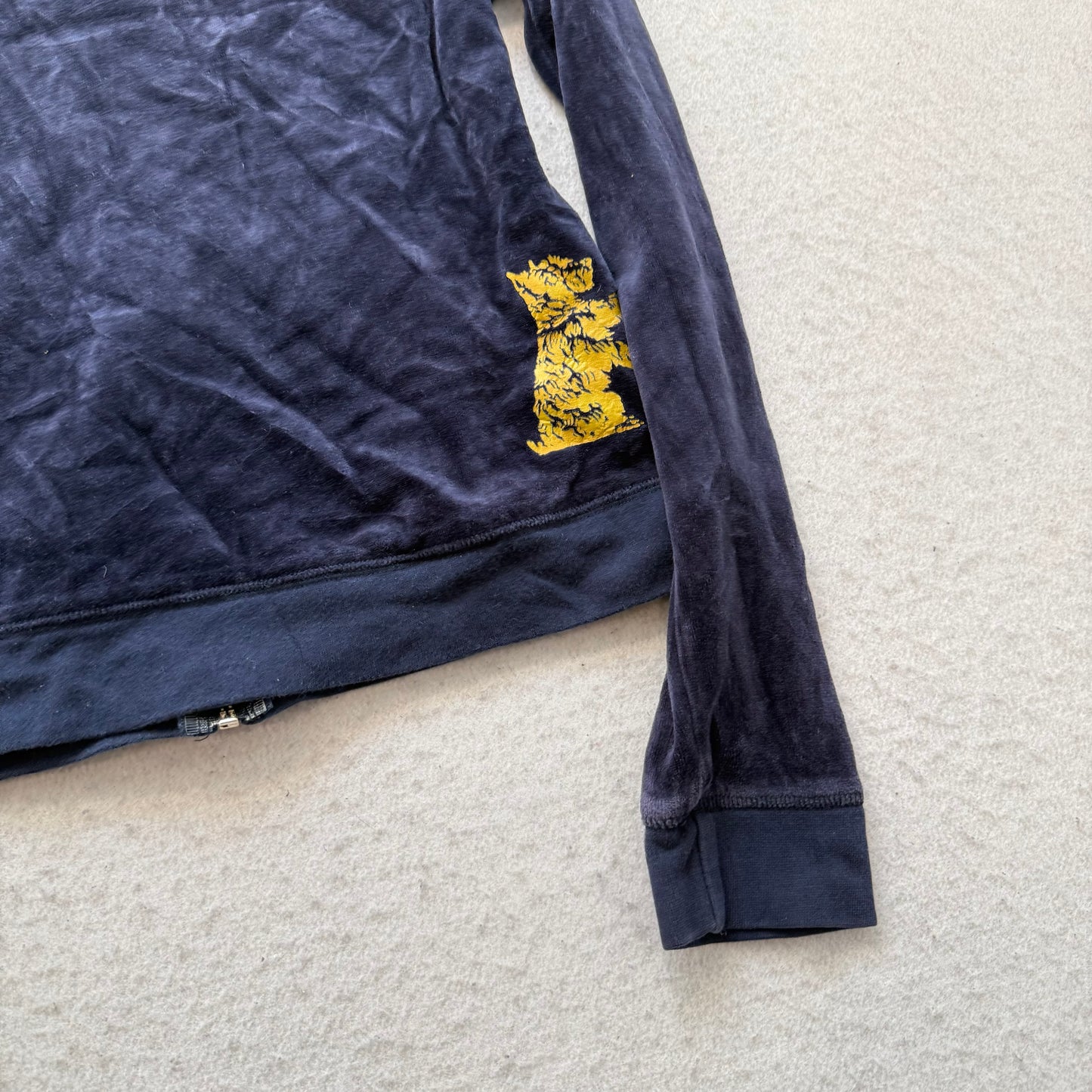 Vintage Juicy Couture Women's Navy Velour Full Zip Track Jacket Dog Logo Size L