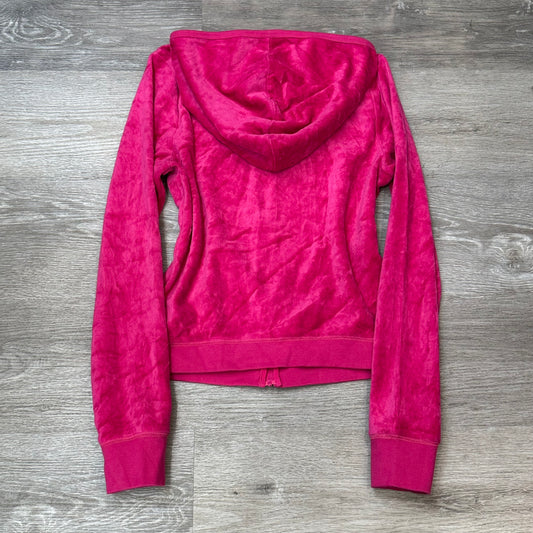 Juicy Couture Women's Hot Pink Velour Zip-Up Hoodie Loungewear Pocket Y2k Size M