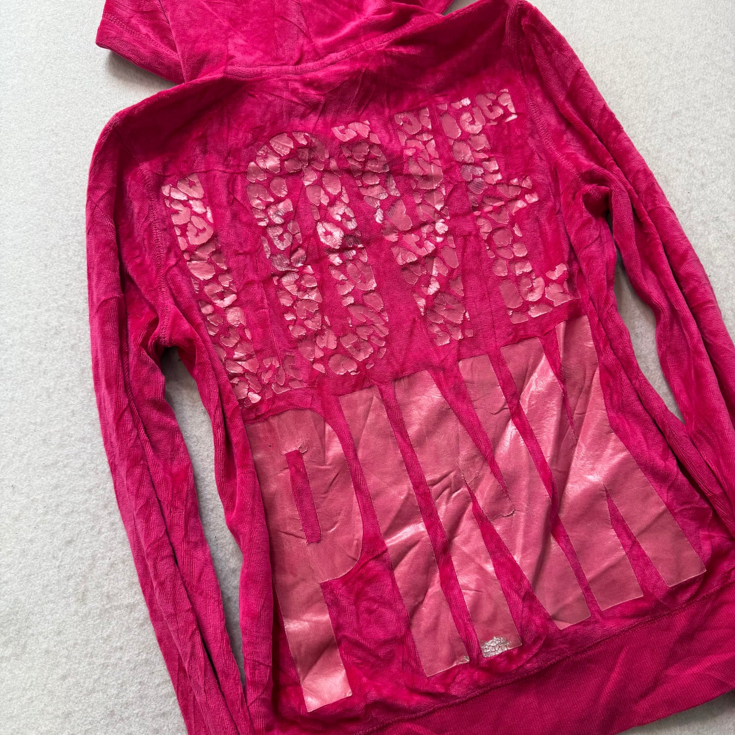 Victoria's Secret PINK Women's Vibrant Pink Velour Zip-Up Hoodie Logo Size M