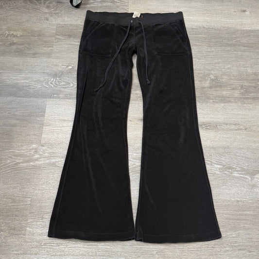 Vintage Juicy Couture Women's Black Terry Cloth Flared Track Pant Pockets Size S