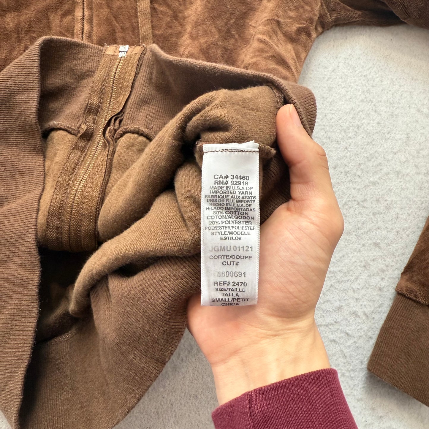 Vintage Juicy Couture Queen of Couture Women's Brown Velour Zip-Up Hoodie Size S