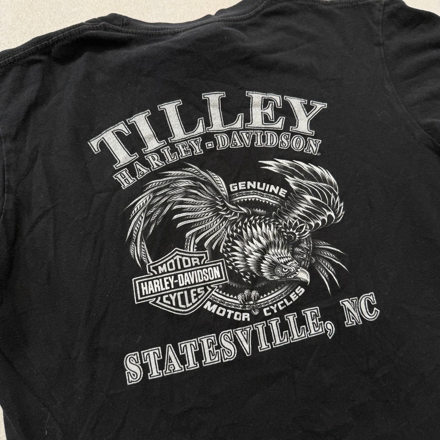 Harley-Davidson Men Black Cotton T-Shirt Crew Neck Distressed Graphic Tee Size M