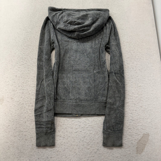 Victoria's Secret PINK Women's Dark Gray Velour Zip-Up Hoodie Drawstrings Size S
