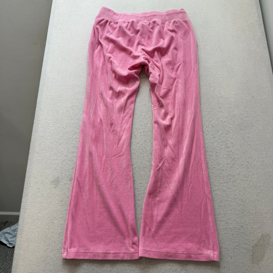 Vintage Juicy Couture Women's Pink Velour Flared Leg Track Pants Pockets Size L