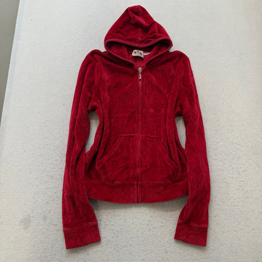Juicy Couture Women Maroon Zip-Up Hoodie & Drawstring Pants Tracksuit Set Size S