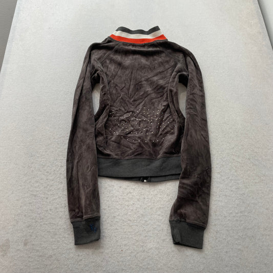 2003 Vintage Juicy Couture Women's Brown Velour Track Jacket Striped Neck Size L