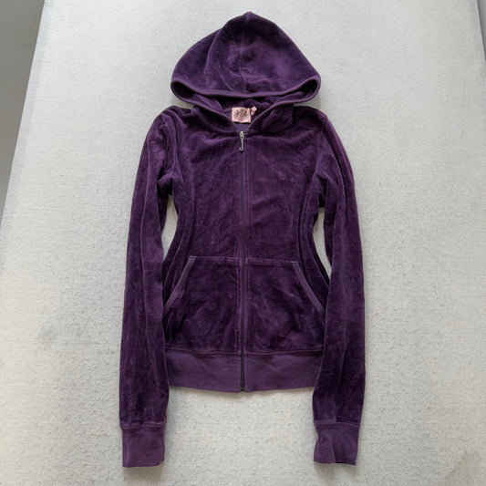 Juicy Couture Scottie Dogs Women's Purple Velour Zip-Up Hoodie Rhinestone Size M