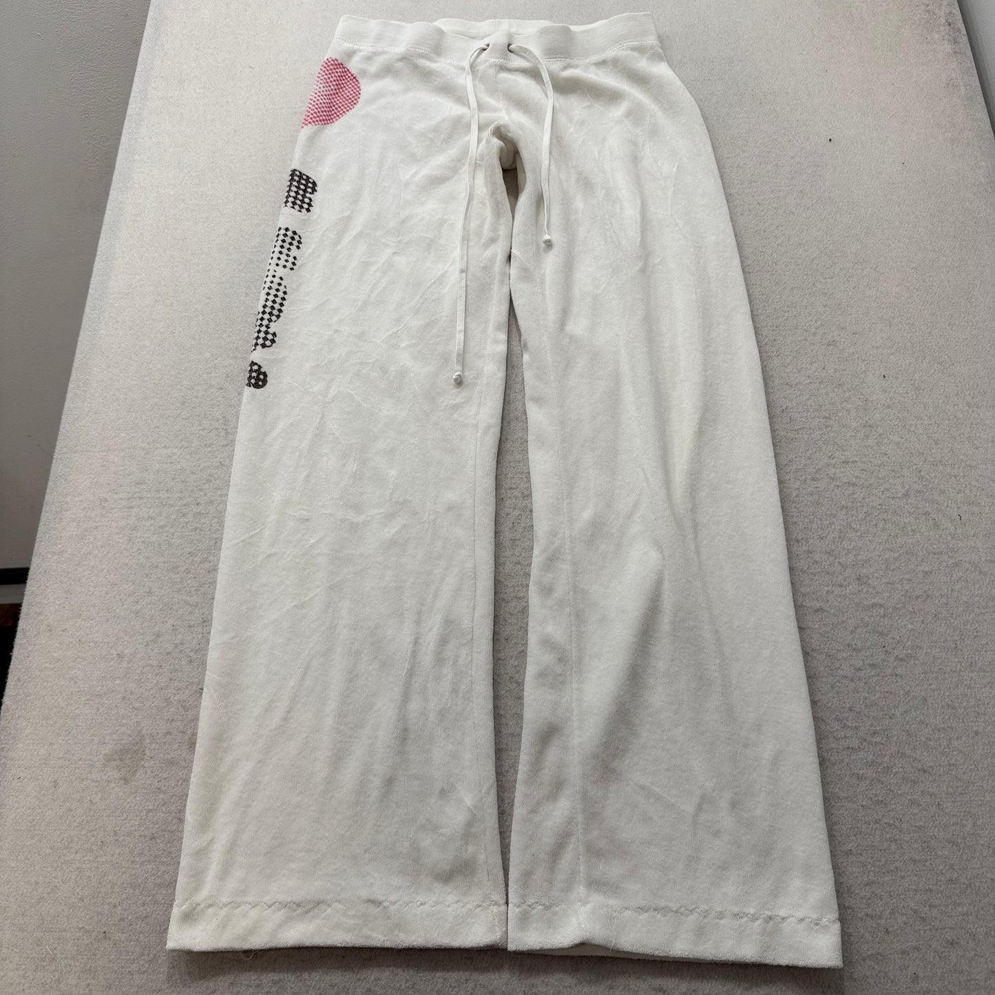 Vintage Juicy Couture Heart Juicy White Terry Cloth Flare Track Pants Y2k Size S