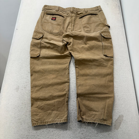 Wrangler Workwear Men's Khaki Loose Fit Cargo Pants Pockets Logo Size W42