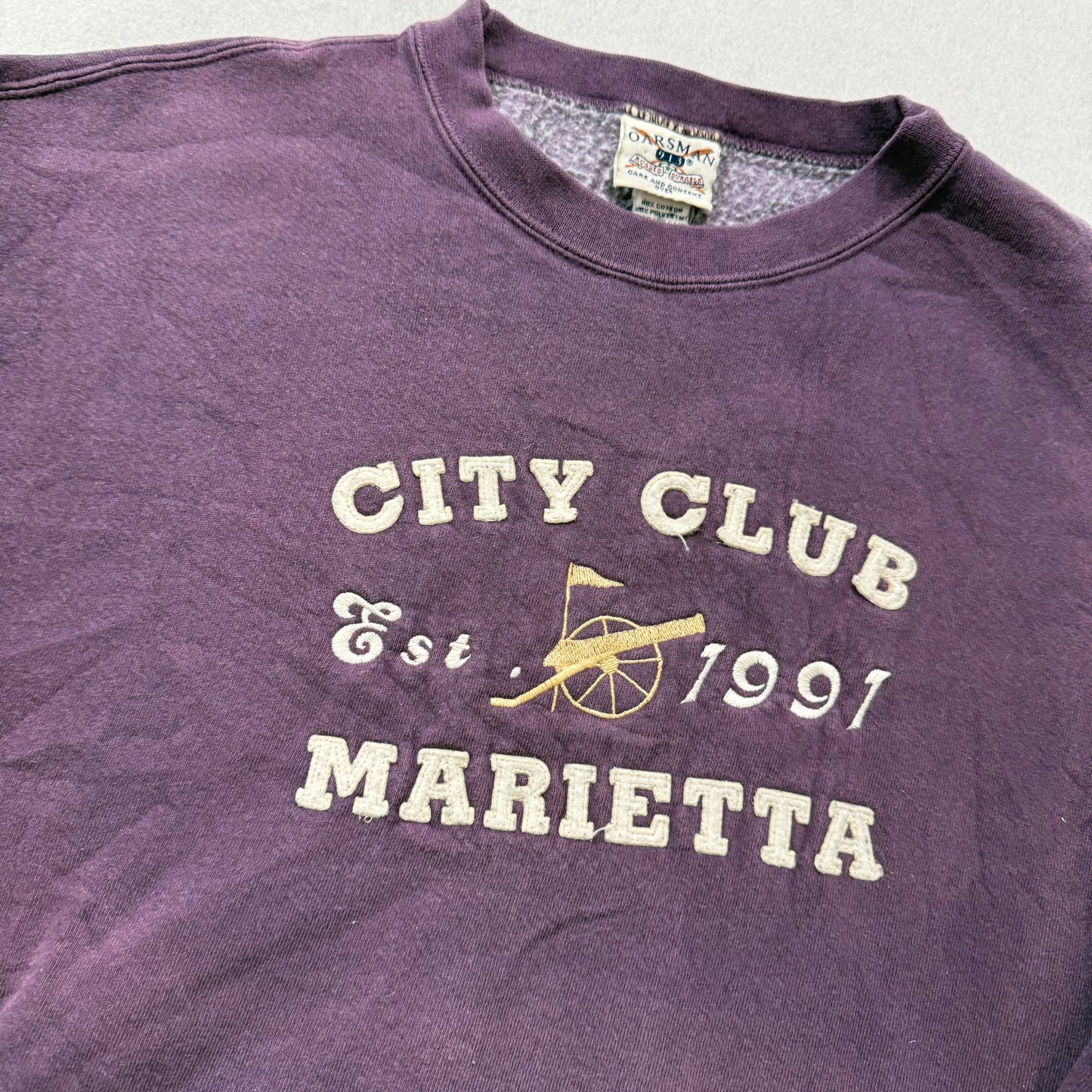 Oarsman 913 City Club Marietta Est. 1991 Purple Cotton Blend Sweatshirt Size 2X