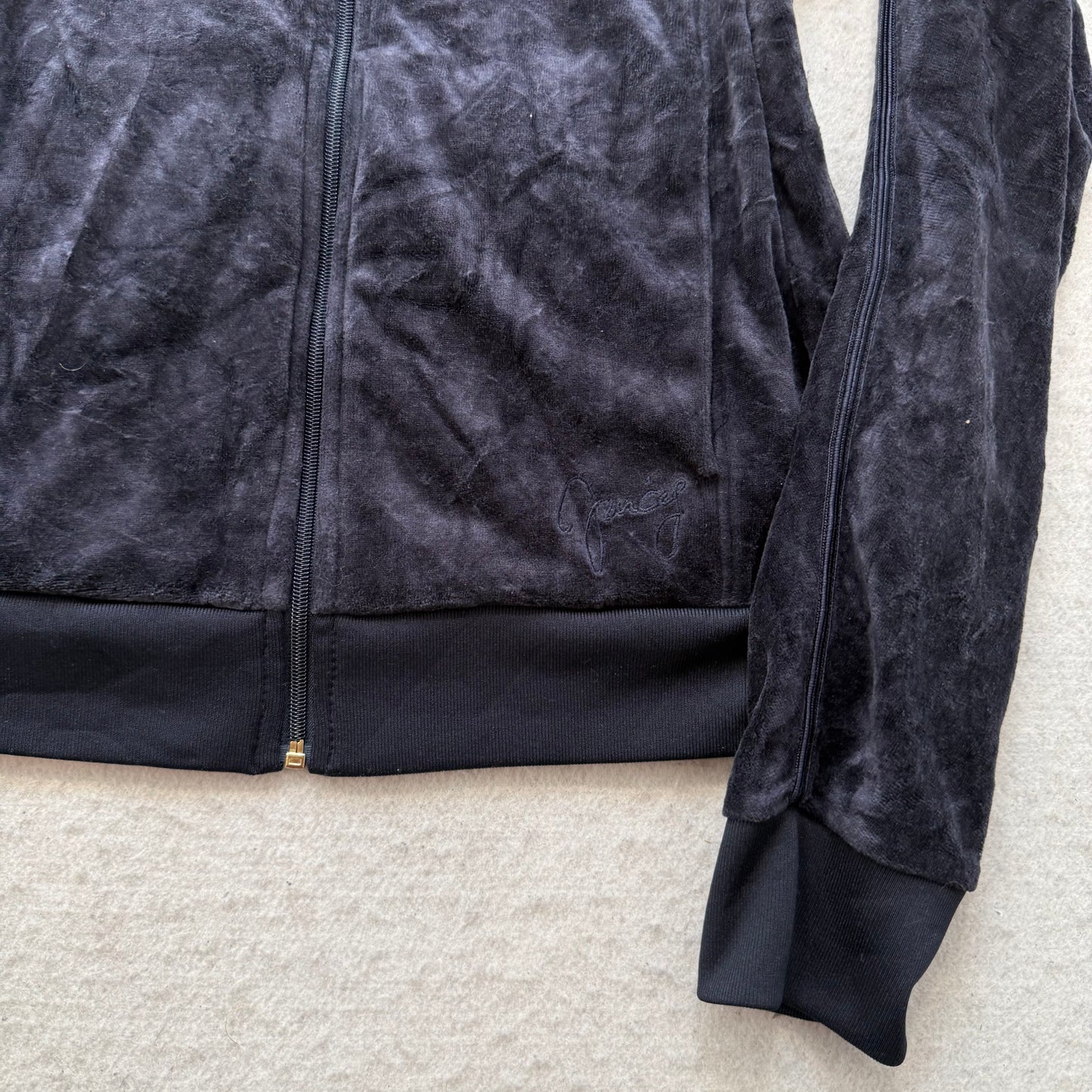 Juicy Couture Women's Navy Velour Zip-Up Hoodie Rhinestone Gold Zipper Size L