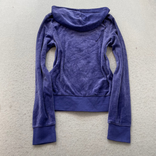 Juicy Couture Women's Indigo Velour Zip-Up Hoodie Drawstring Pockets Y2k Size S