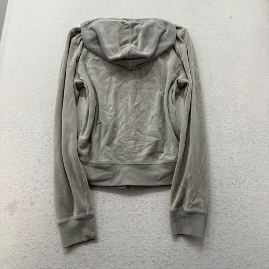 Vintage Juicy Couture Womens Gray Velour Zip-Up Hoodie Drawstring Pockets Size L