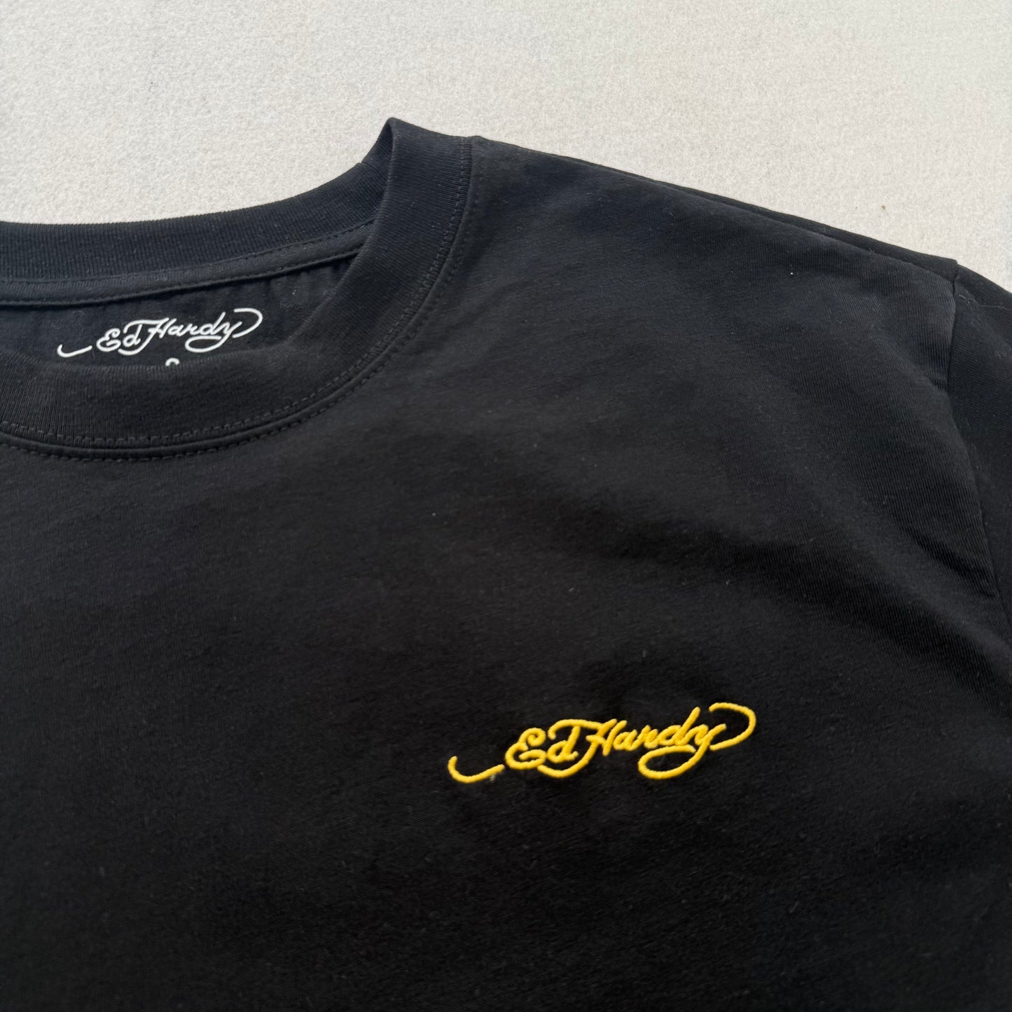 ED HARDY GOLD EMBROIDERED LOGO BLACK TEE
