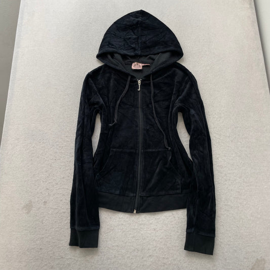 Juicy Couture Scottie Dogs Womens Black Velour Tracksuit Set Rhinestone Logo - M