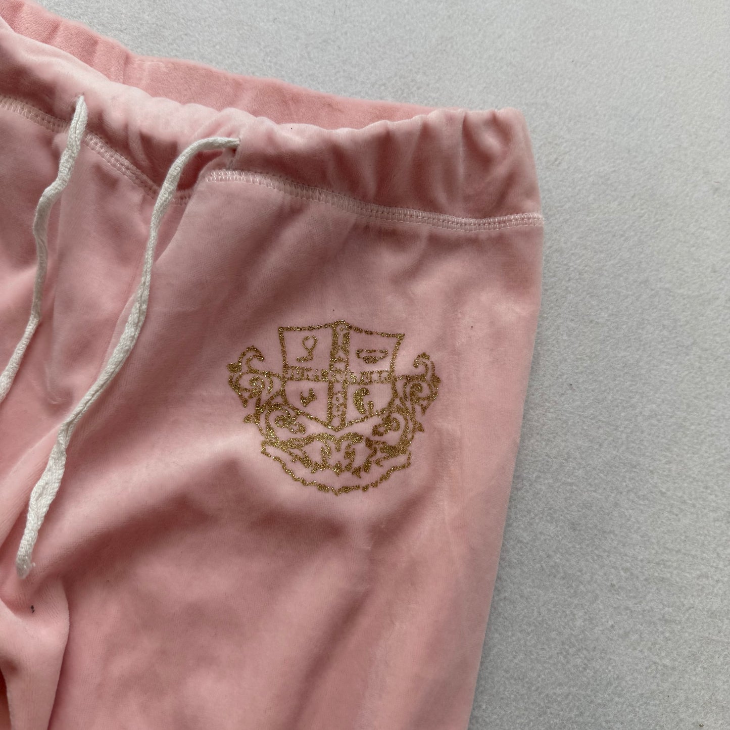 Juicy Couture Womens Pink Velour Flare Track Pant Loungewear Glitter Logo Size M